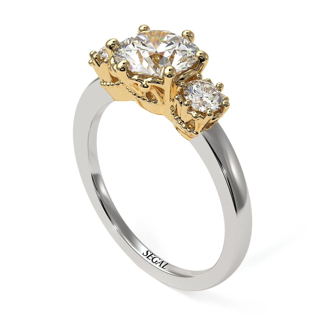 Two Tones Classic 3 Stone Diamond Engagement Ring - Sofia No. 77