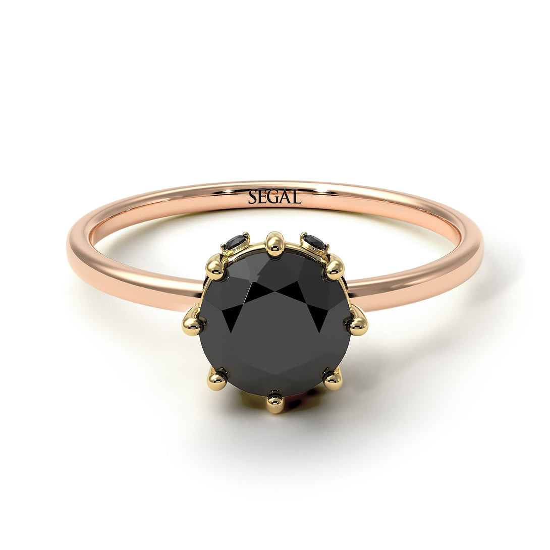 Two Tones Classic Black Diamond Ring With Hidden Stones - Elliana No. 19