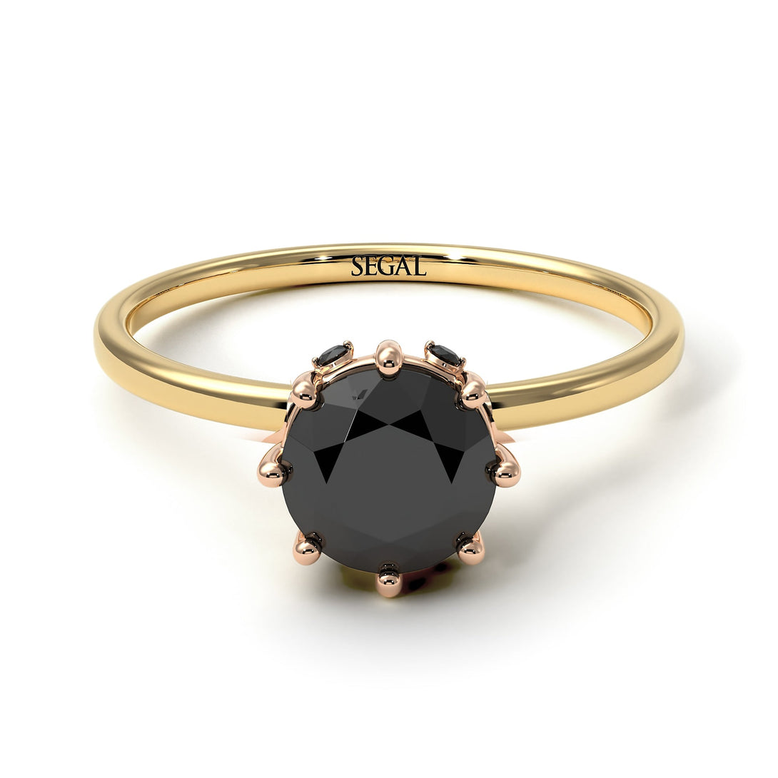 Two Tones Classic Black Diamond Ring With Hidden Stones - Elliana No. 19