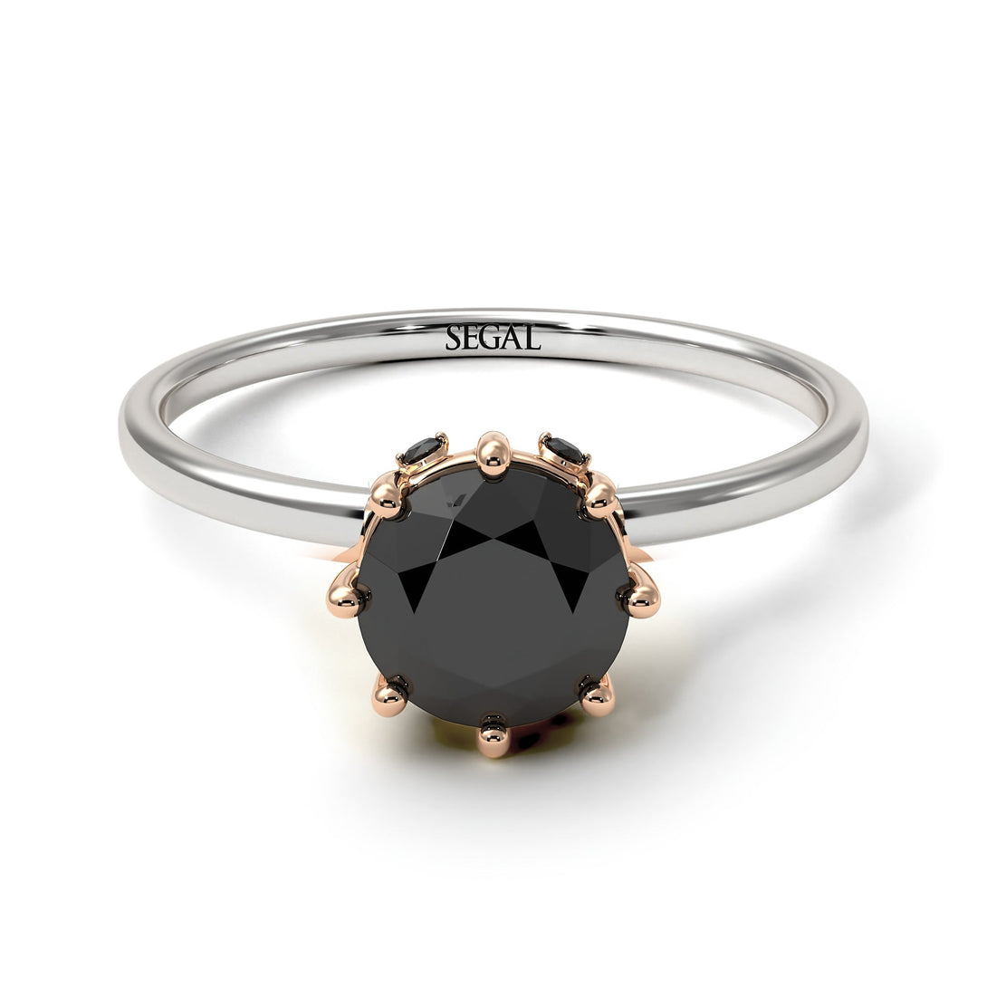 Two Tones Classic Black Diamond Ring With Hidden Stones - Elliana No. 21
