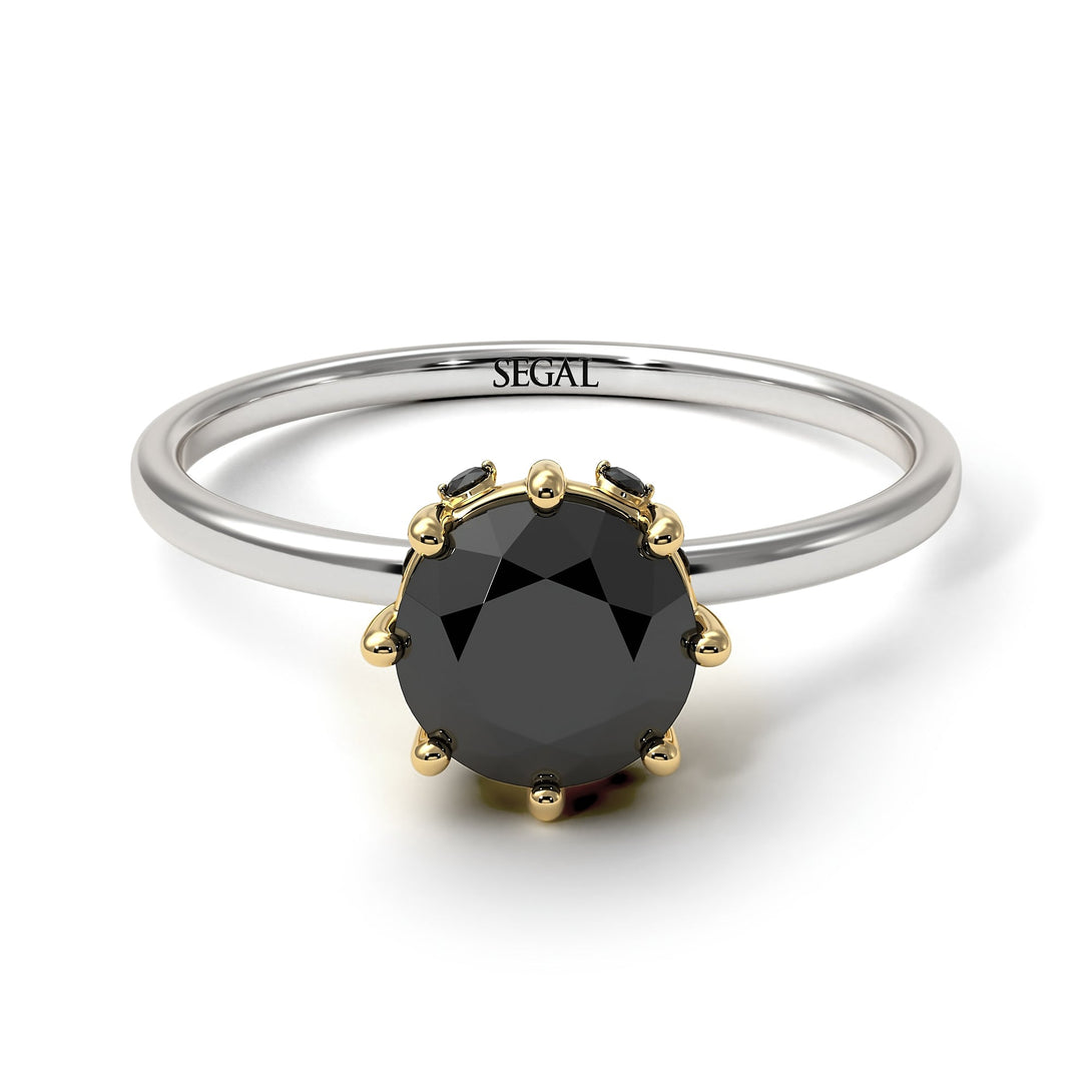 Two Tones Classic Black Diamond Ring With Hidden Stones - Elliana No. 20