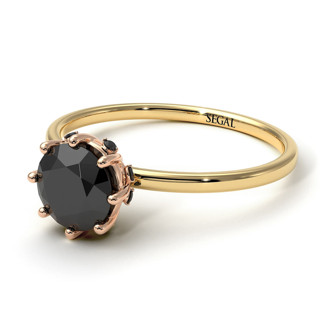 Two Tones Classic Black Diamond Ring With Hidden Stones - Elliana No. 19