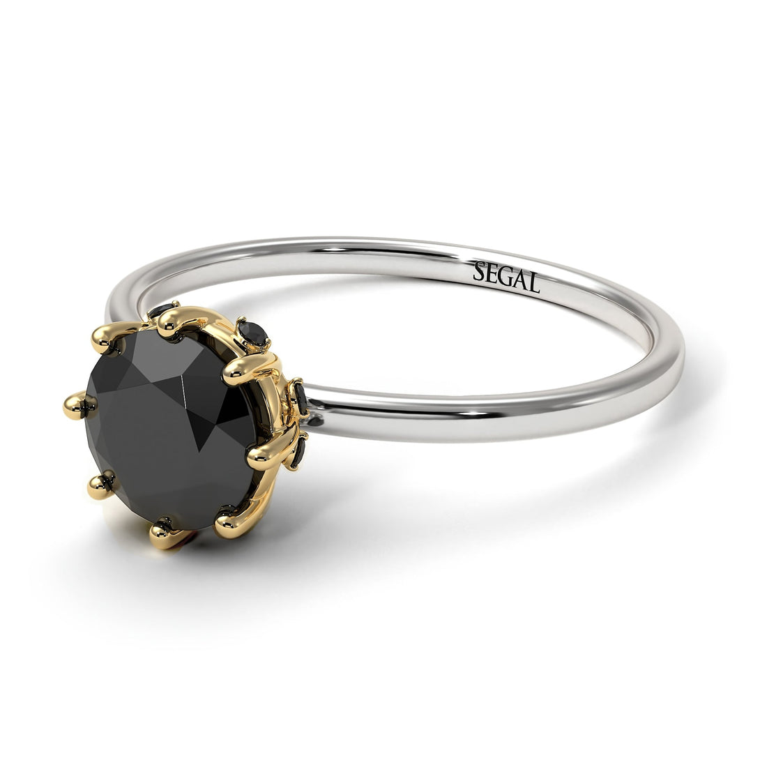 Two Tones Classic Black Diamond Ring With Hidden Stones - Elliana No. 20
