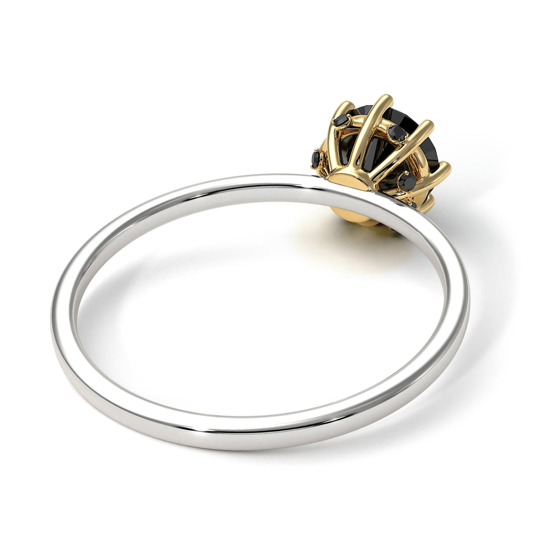 Two Tones Classic Black Diamond Ring With Hidden Stones - Elliana No. 20