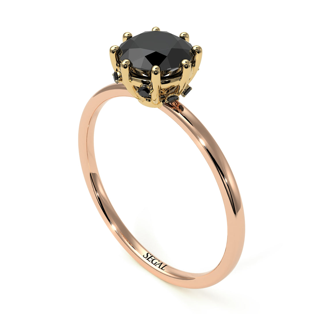 Two Tones Classic Black Diamond Ring With Hidden Stones - Elliana No. 19