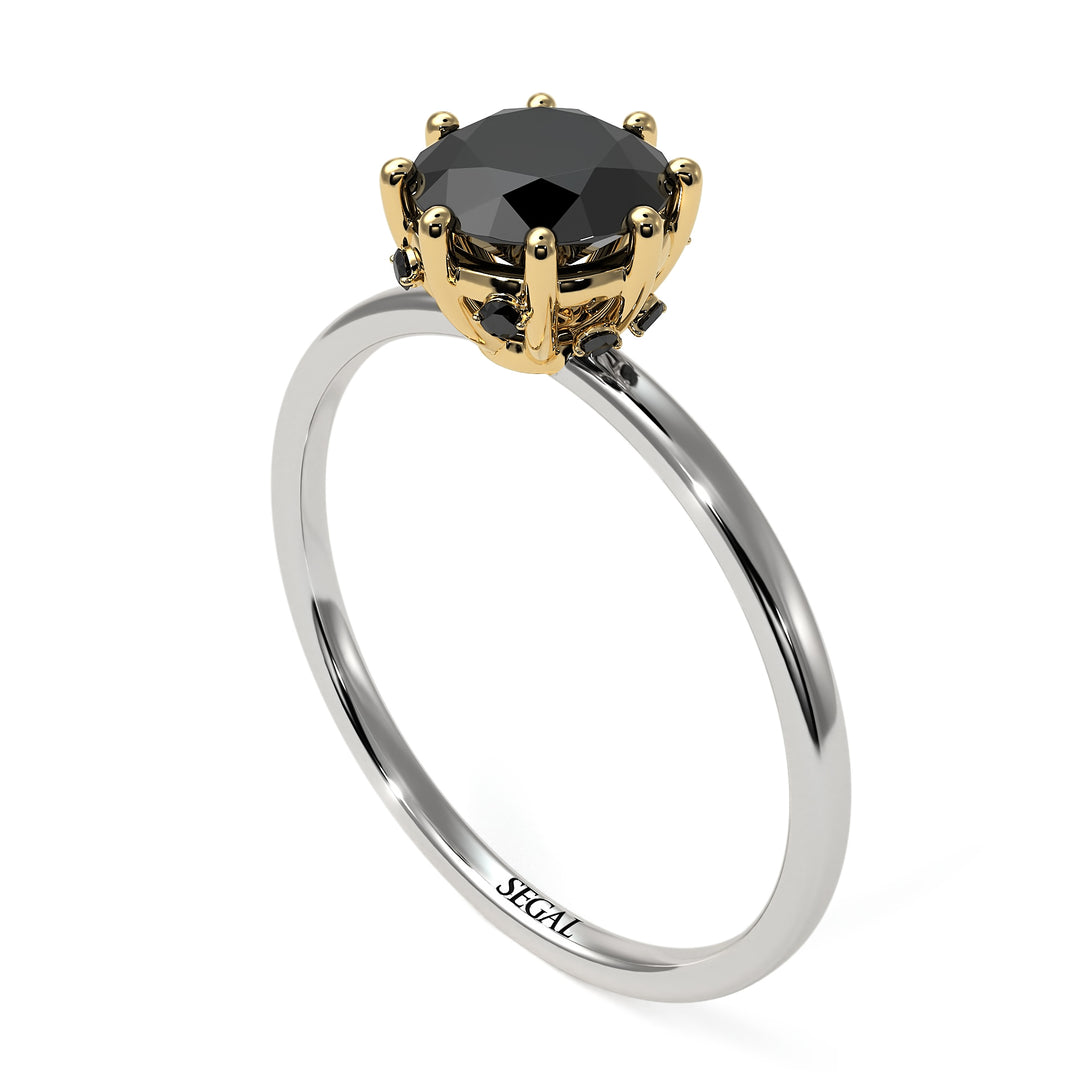 Two Tones Classic Black Diamond Ring With Hidden Stones - Elliana No. 20