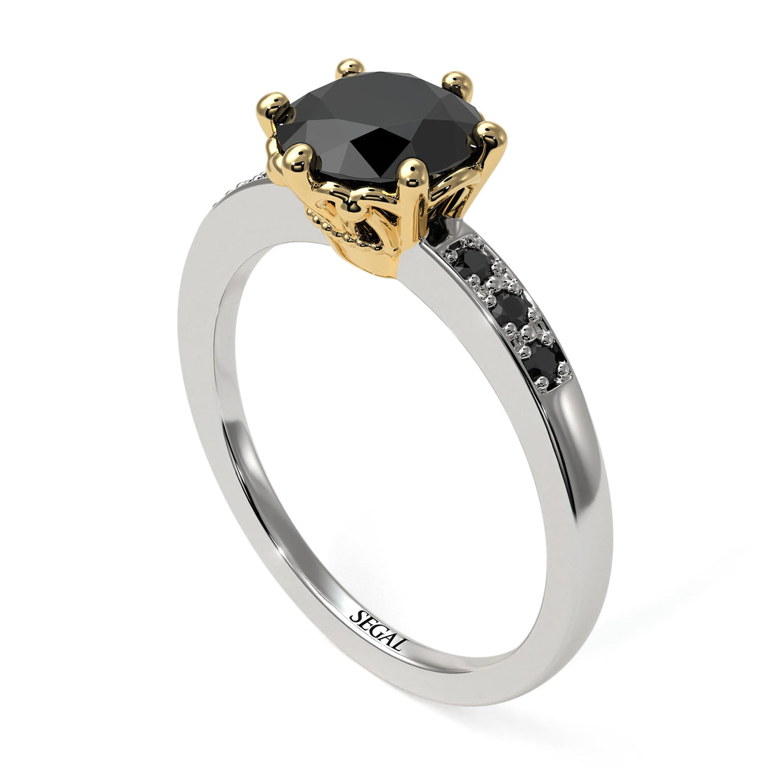 Two Tones Classic Black Diamond Vintage Ring - Olivia No. 35