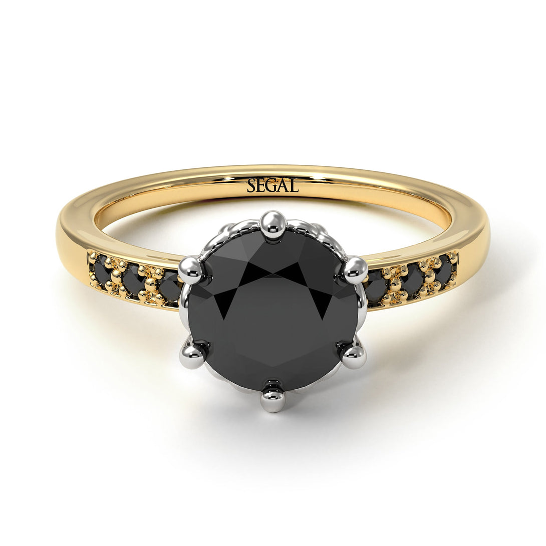 Two Tones Classic Black Diamond Vintage Ring - Olivia No. 35