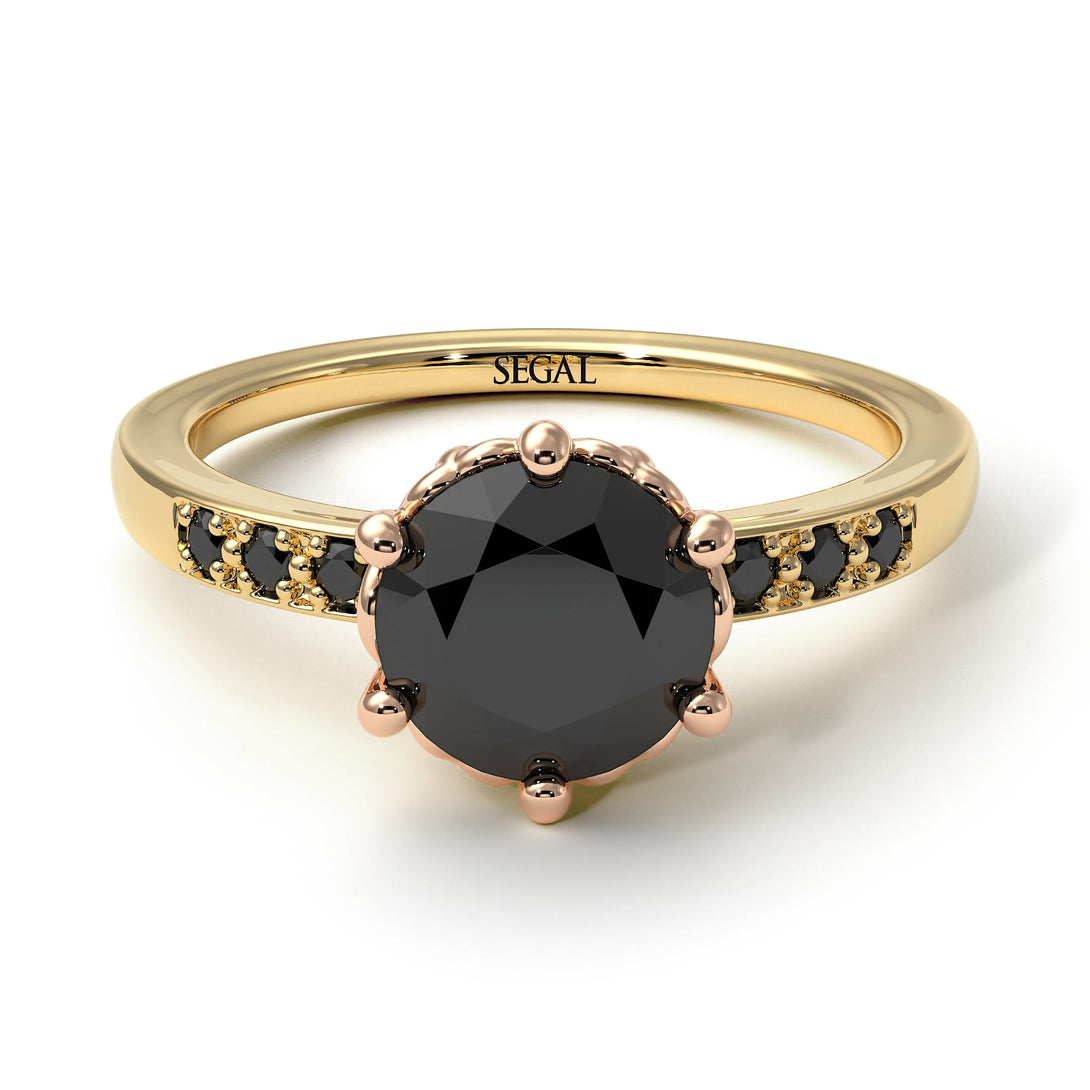 Two Tones Classic Black Diamond Vintage Ring - Olivia No. 34