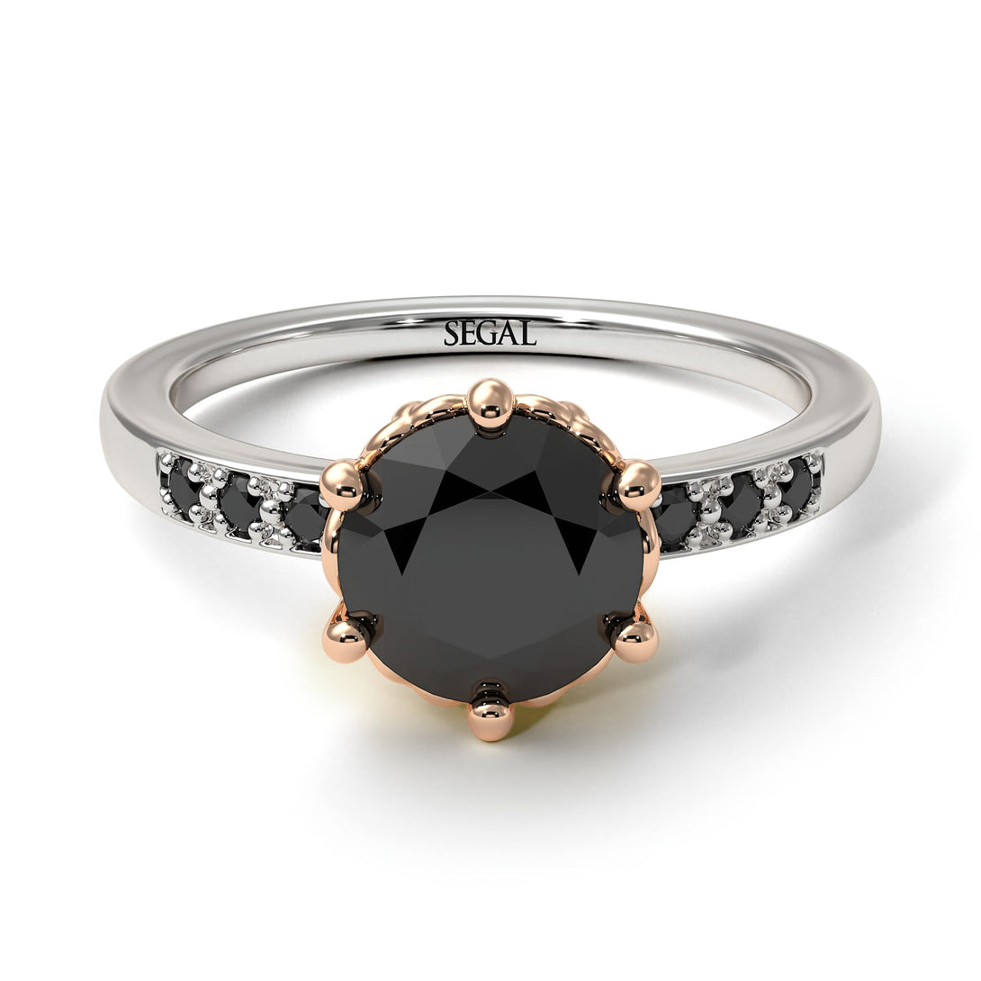 Two Tones Classic Black Diamond Vintage Ring - Olivia No. 36
