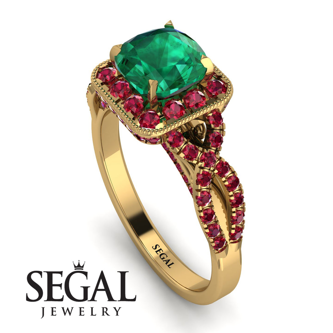 Cushion Cut Emerald Milgrain Engagement Ring - Adelyn No. 49