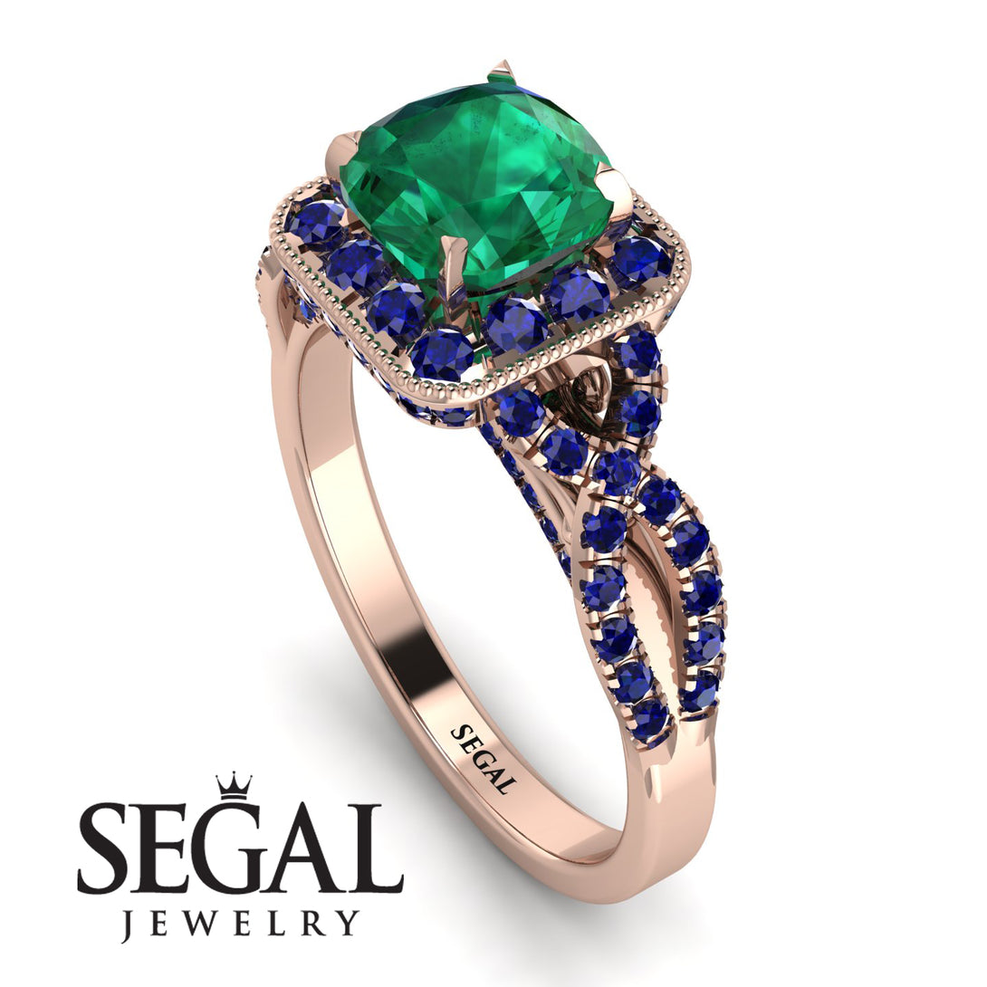 Cushion Cut Emerald Milgrain Engagement Ring - Adelyn No. 65