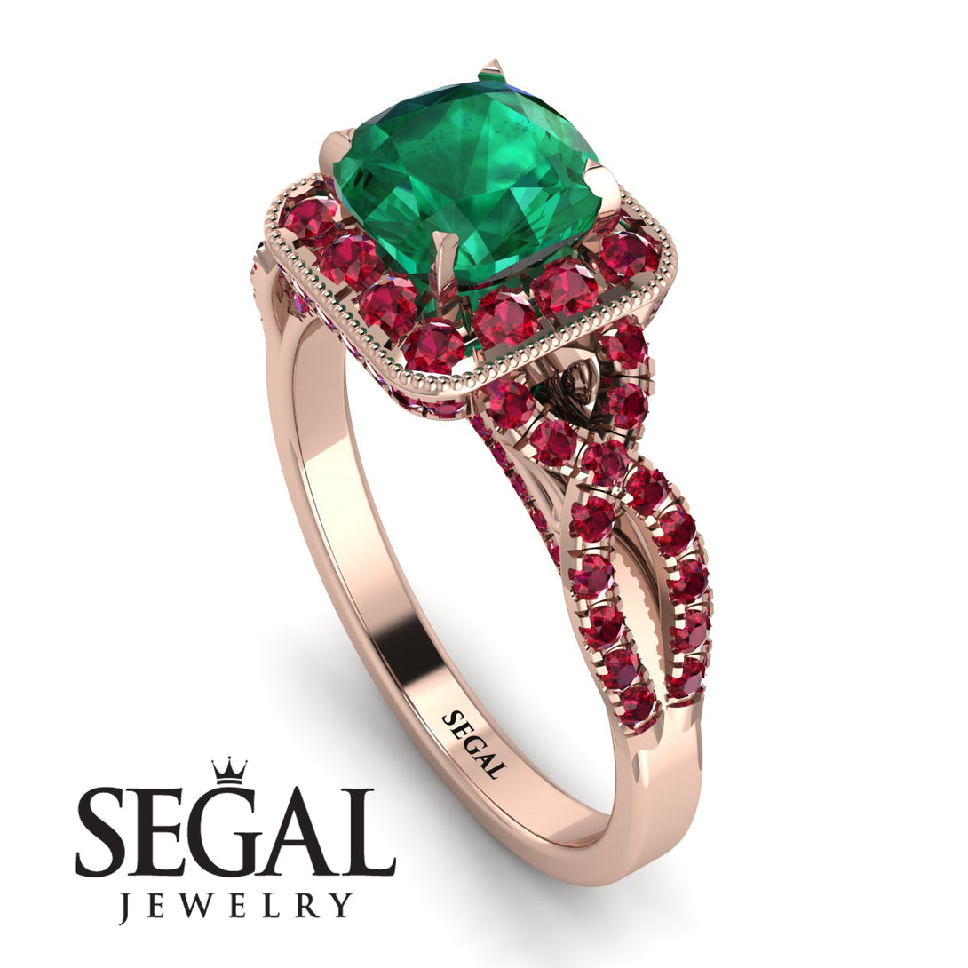 Cushion Cut Emerald Milgrain Engagement Ring - Adelyn No. 50