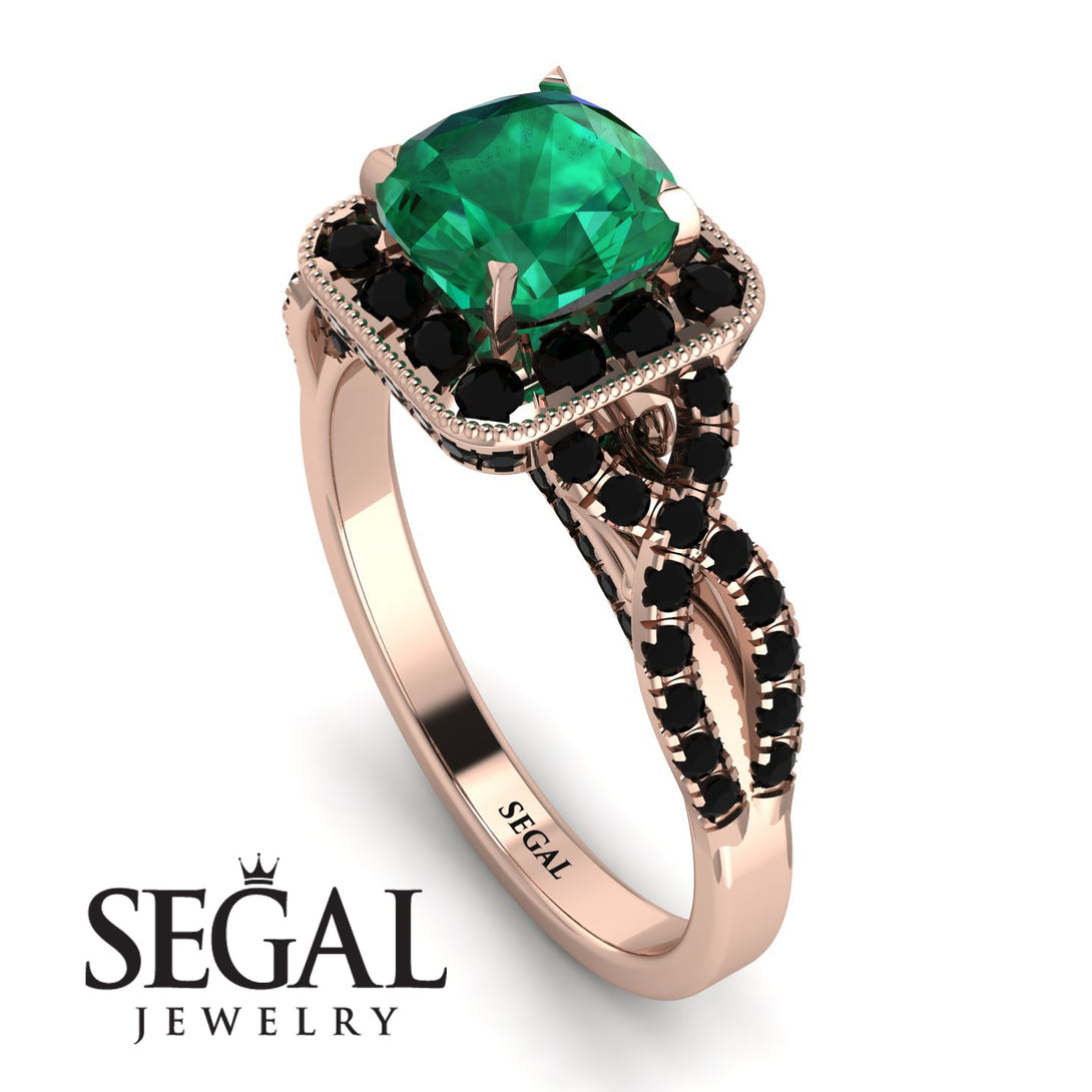 Cushion Cut Emerald Milgrain Engagement Ring - Adelyn No. 35