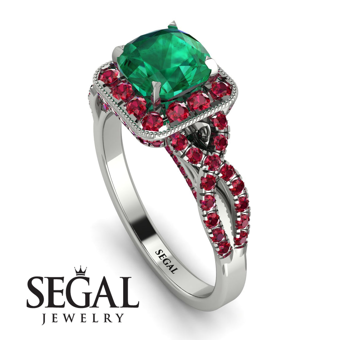 Cushion Cut Emerald Milgrain Engagement Ring - Adelyn No. 51