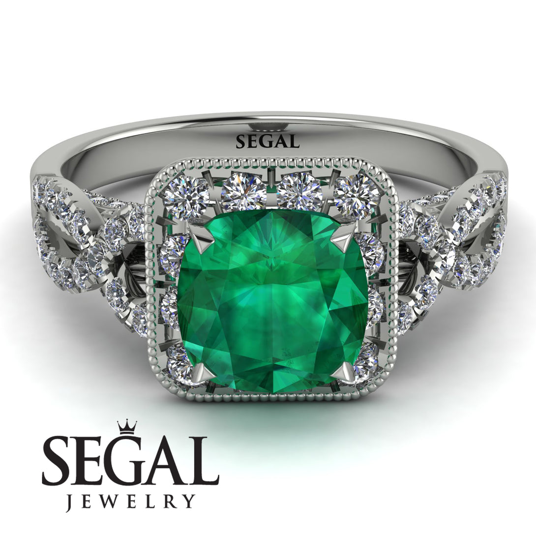 Cushion Cut Emerald Milgrain Engagement Ring - Adelyn No. 6