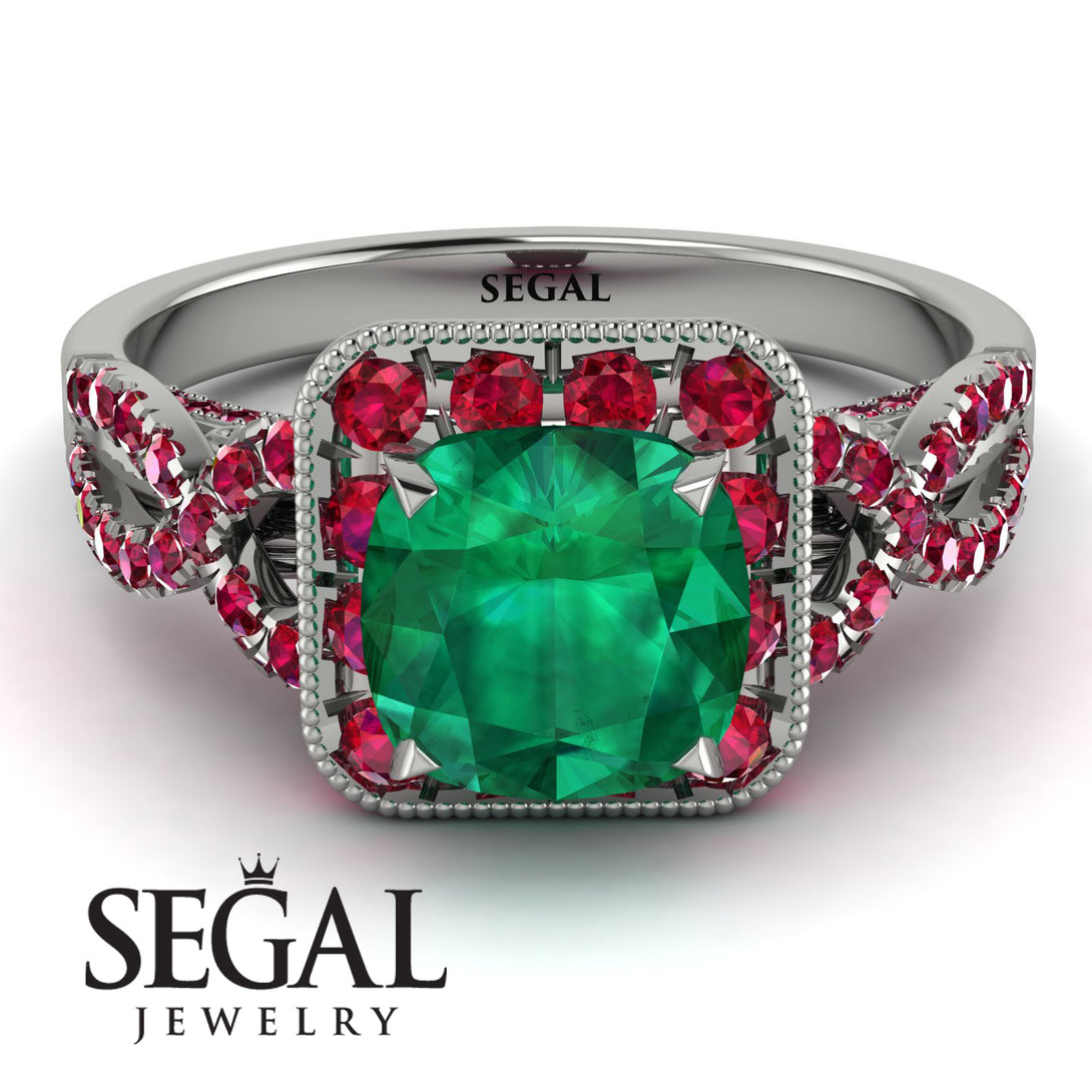 Cushion Cut Emerald Milgrain Engagement Ring - Adelyn No. 51
