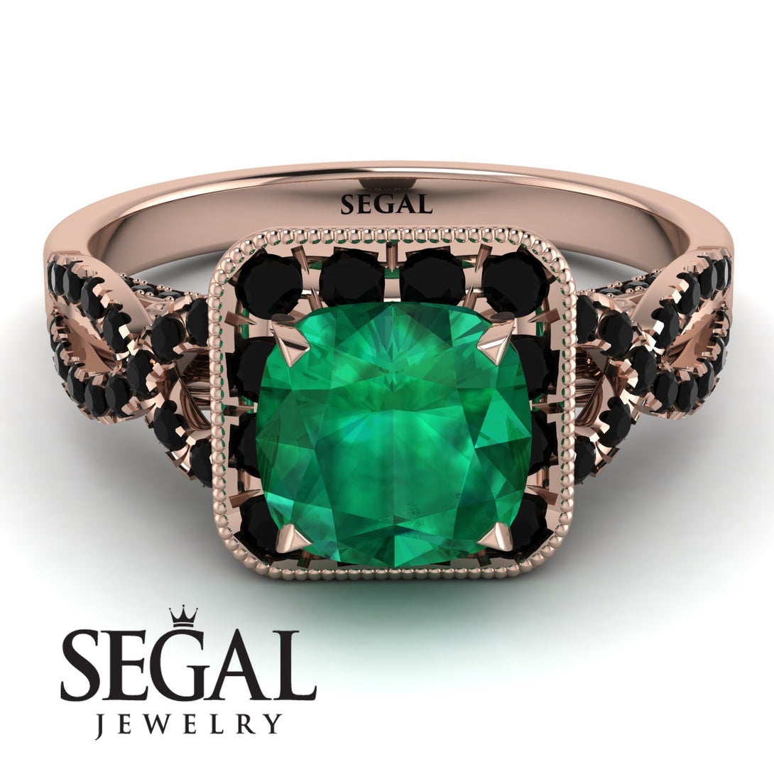 Cushion Cut Emerald Milgrain Engagement Ring - Adelyn No. 35