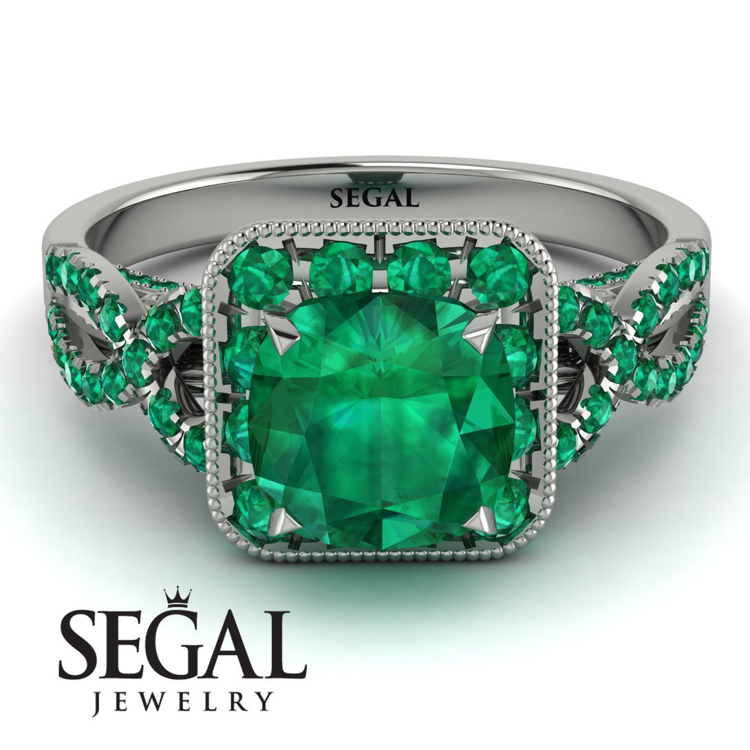 Cushion Cut Emerald Milgrain Engagement Ring - Adelyn No. 21