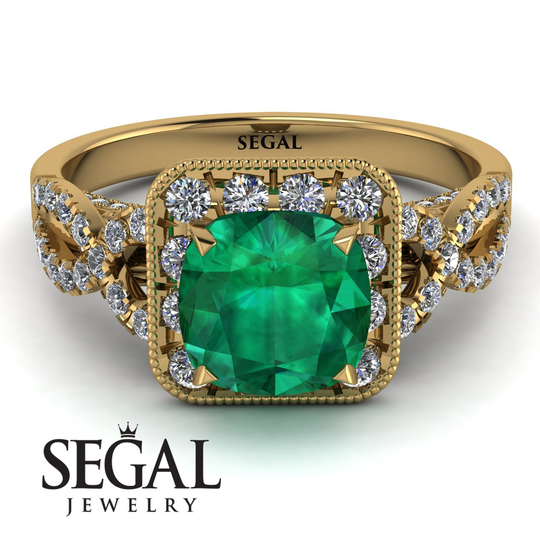 Cushion Cut Emerald Milgrain Engagement Ring - Adelyn No. 4