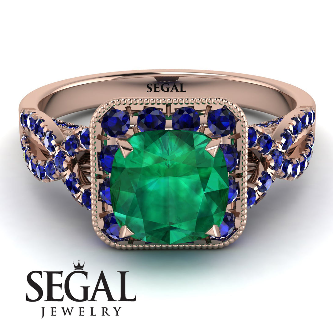 Cushion Cut Emerald Milgrain Engagement Ring - Adelyn No. 65