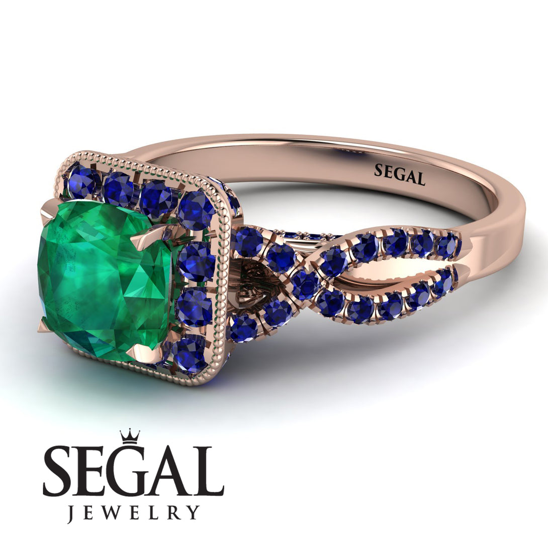 Cushion Cut Emerald Milgrain Engagement Ring - Adelyn No. 65