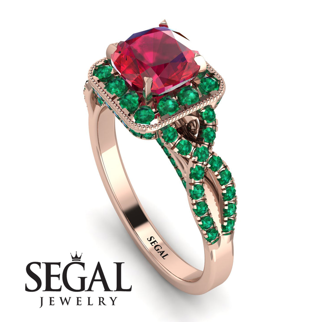 Cushion Cut Ruby Milgrain Engagement Ring - Adelyn No. 26
