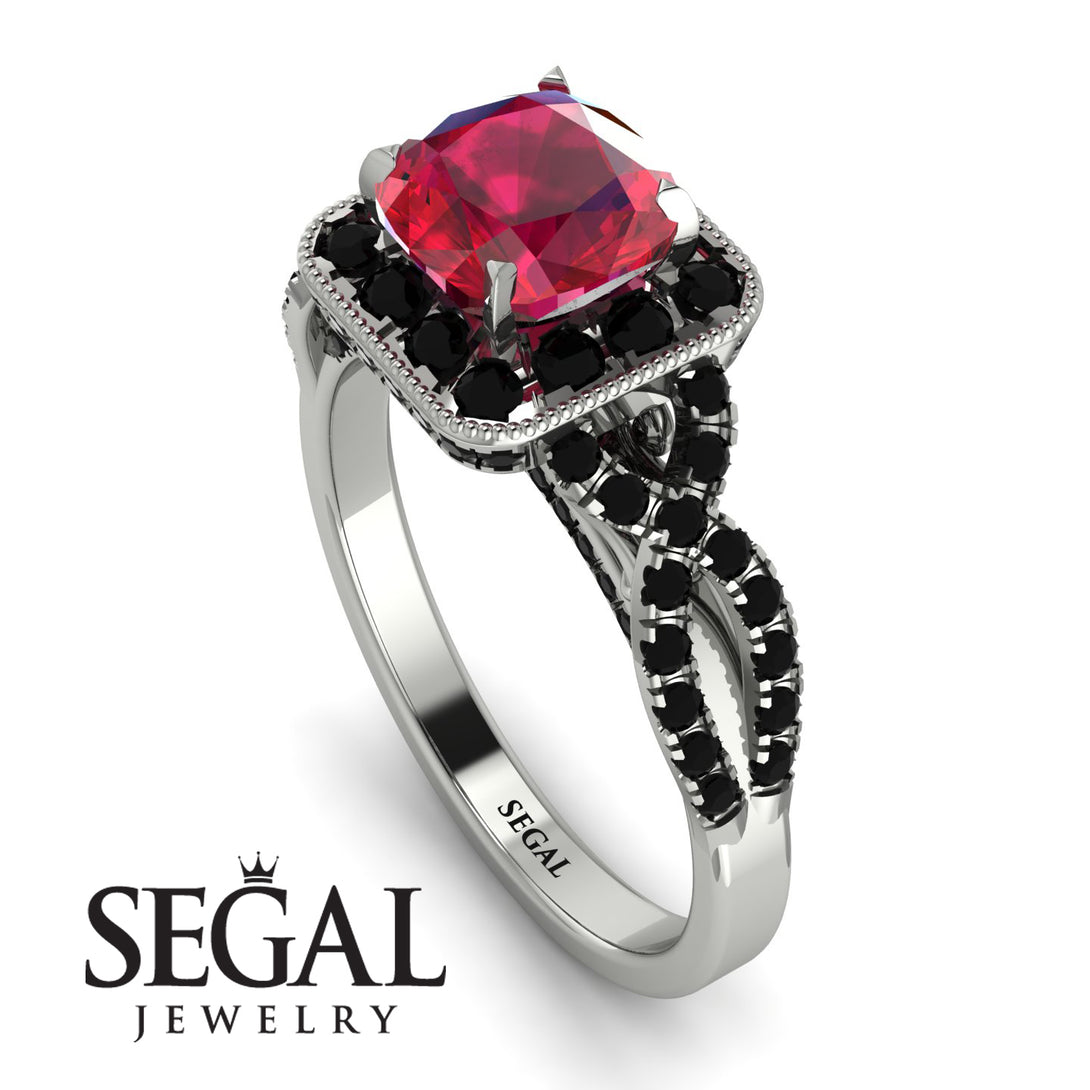 Cushion Cut Ruby Milgrain Engagement Ring - Adelyn No. 42