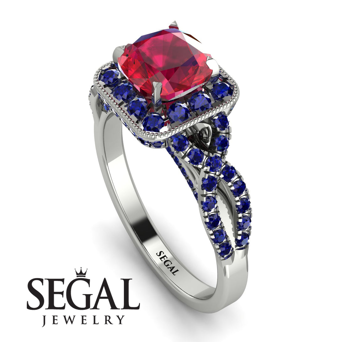 Cushion Cut Ruby Milgrain Engagement Ring - Adelyn No. 72