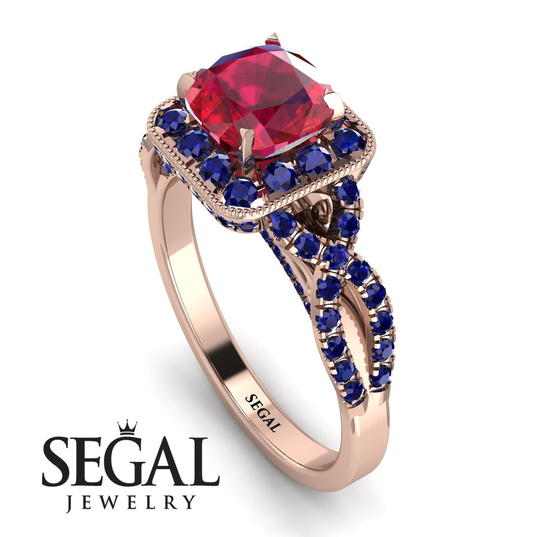 Cushion Cut Ruby Milgrain Engagement Ring - Adelyn No. 71