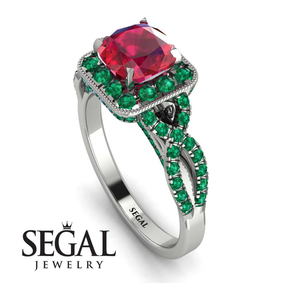 Cushion Cut Ruby Milgrain Engagement Ring - Adelyn No. 27