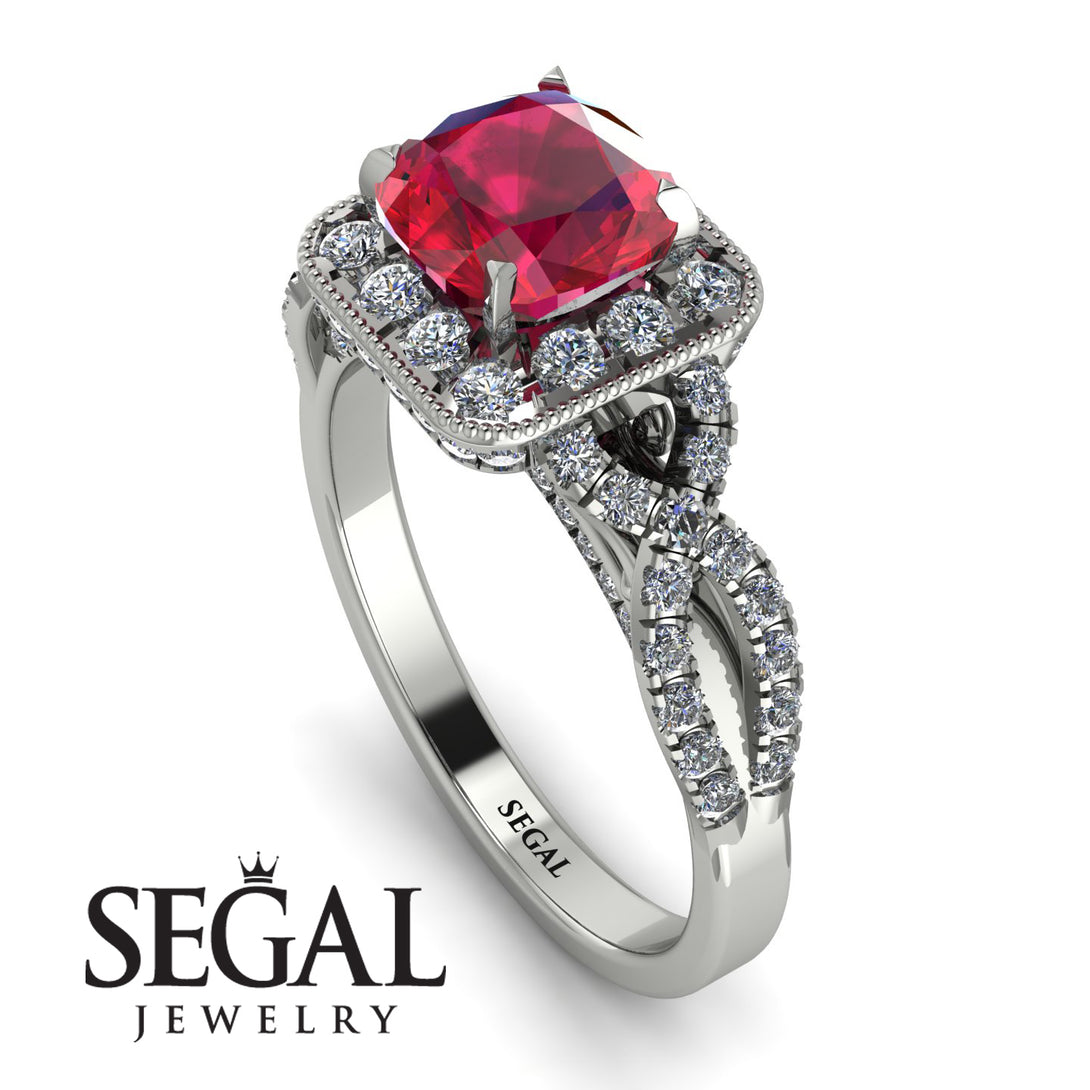 Cushion Cut Ruby Milgrain Engagement Ring - Adelyn No. 12