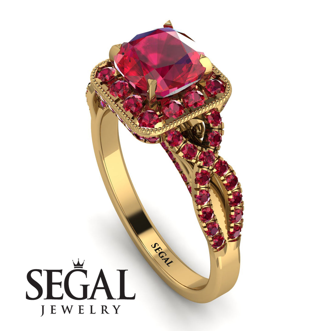 Cushion Cut Ruby Milgrain Engagement Ring - Adelyn No. 55