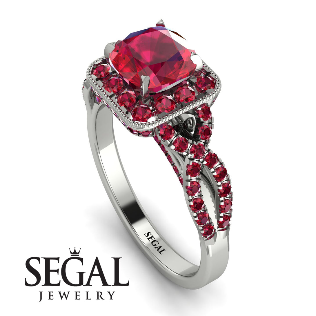 Cushion Cut Ruby Milgrain Engagement Ring - Adelyn No. 57