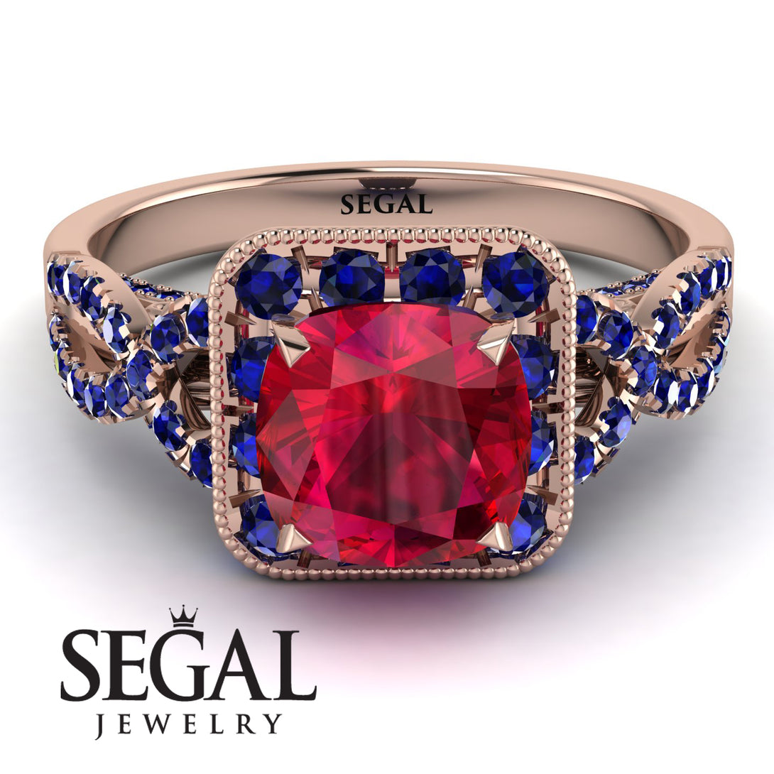 Cushion Cut Ruby Milgrain Engagement Ring - Adelyn No. 71