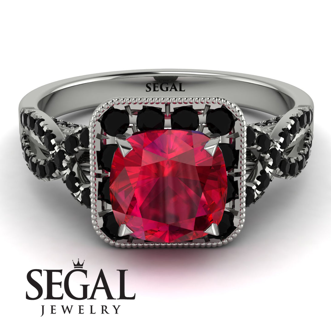 Cushion Cut Ruby Milgrain Engagement Ring - Adelyn No. 42