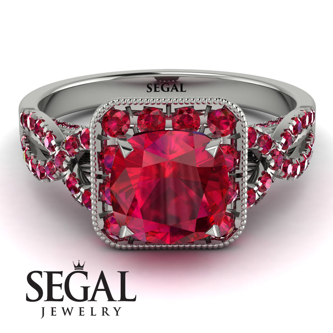 Cushion Cut Ruby Milgrain Engagement Ring - Adelyn No. 57