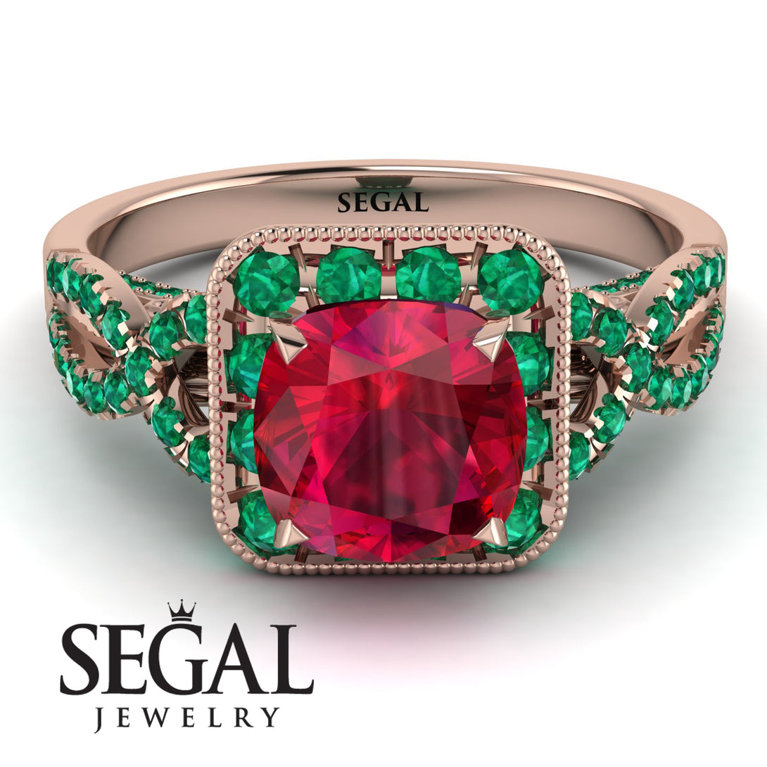 Cushion Cut Ruby Milgrain Engagement Ring - Adelyn No. 26