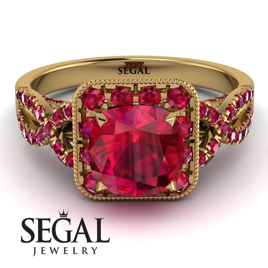 Cushion Cut Ruby Milgrain Engagement Ring - Adelyn No. 55
