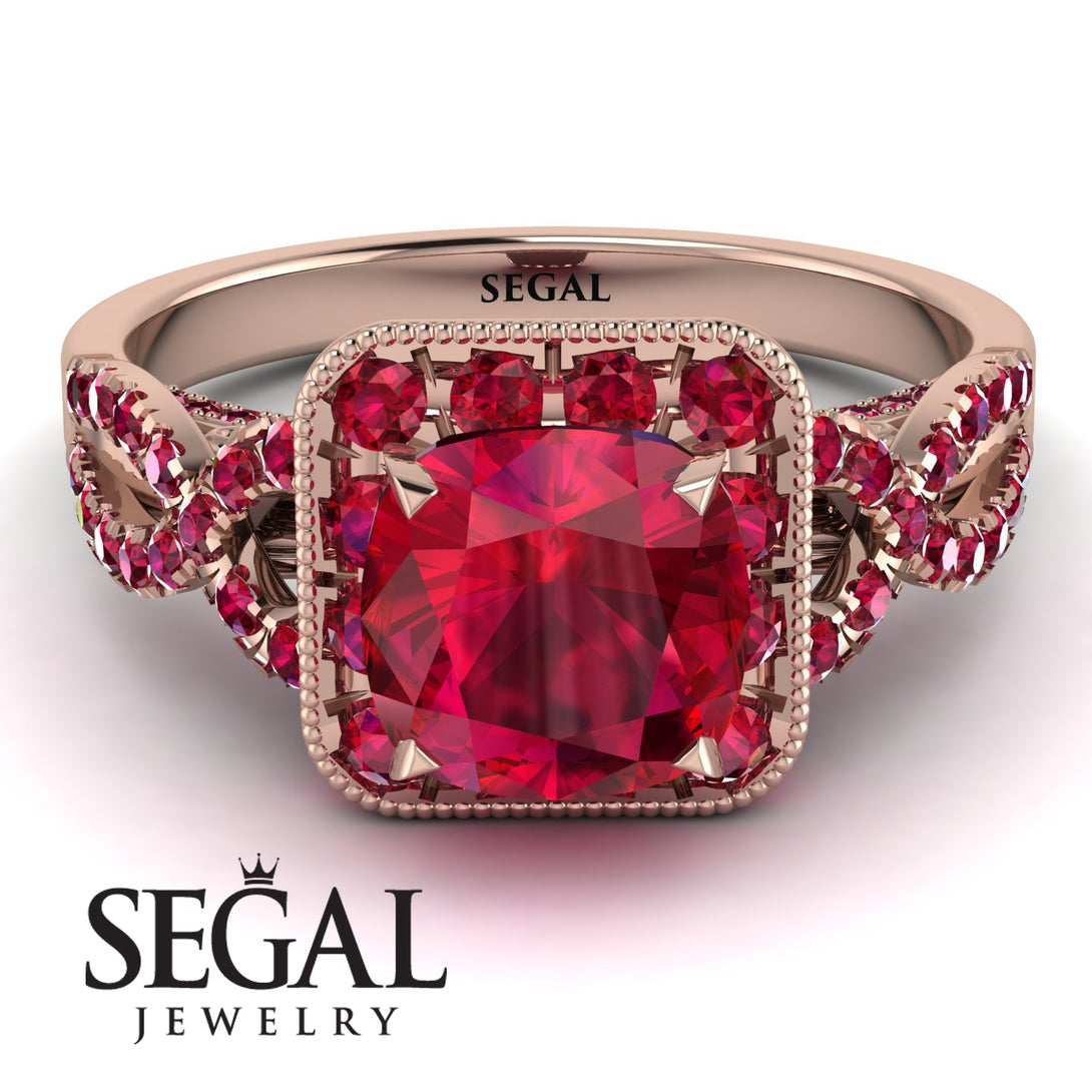 Cushion Cut Ruby Milgrain Engagement Ring - Adelyn No. 56