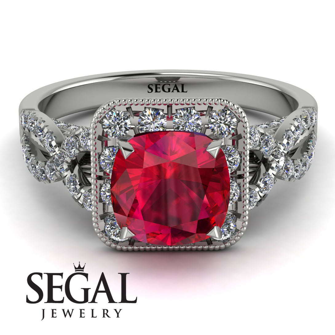 Cushion Cut Ruby Milgrain Engagement Ring - Adelyn No. 12