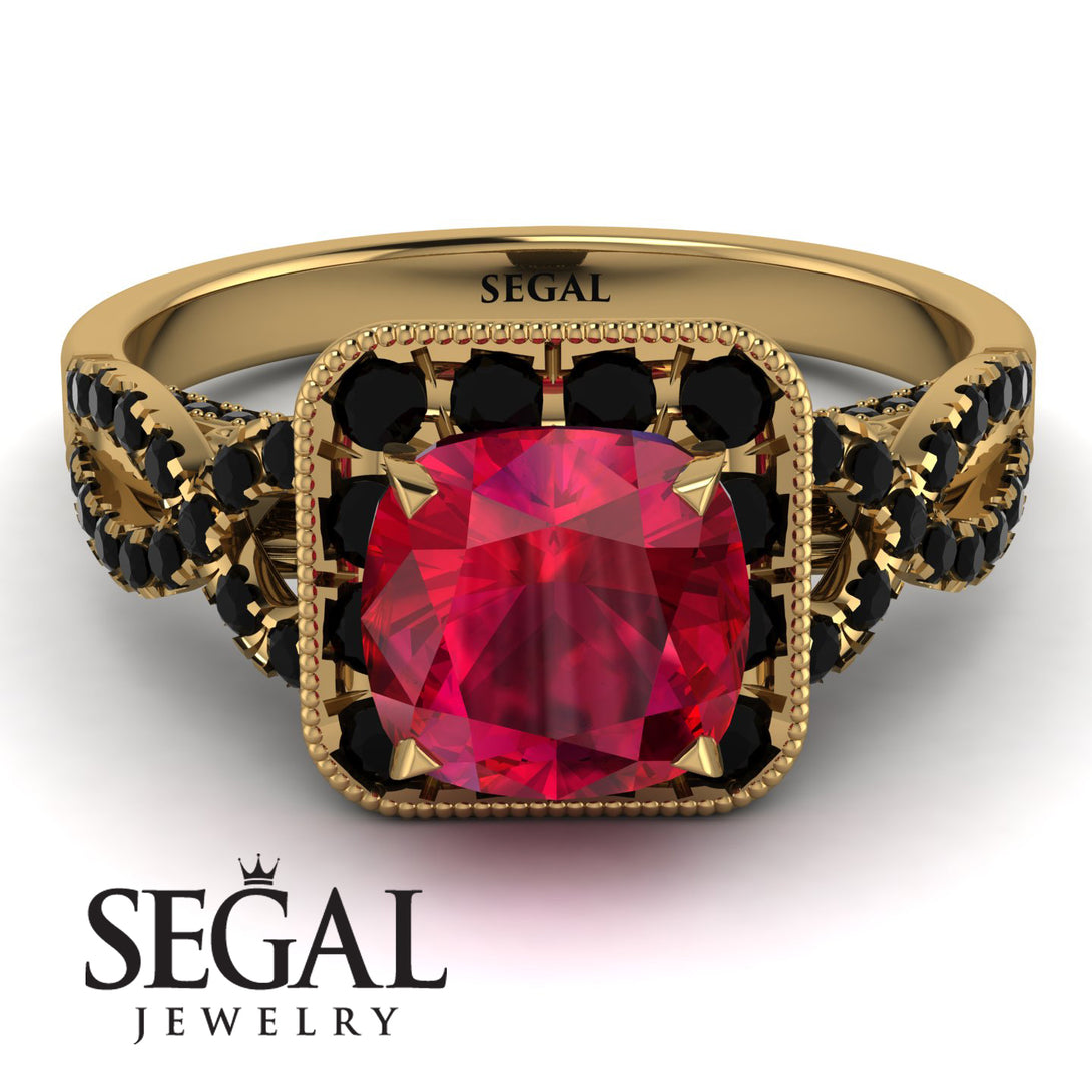 Cushion Cut Ruby Milgrain Engagement Ring - Adelyn No. 40