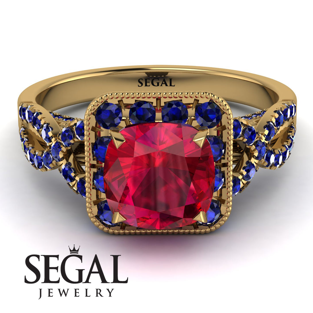 Cushion Cut Ruby Milgrain Engagement Ring - Adelyn No. 70