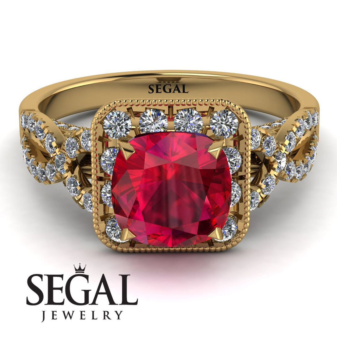 Cushion Cut Ruby Milgrain Engagement Ring - Adelyn No. 10