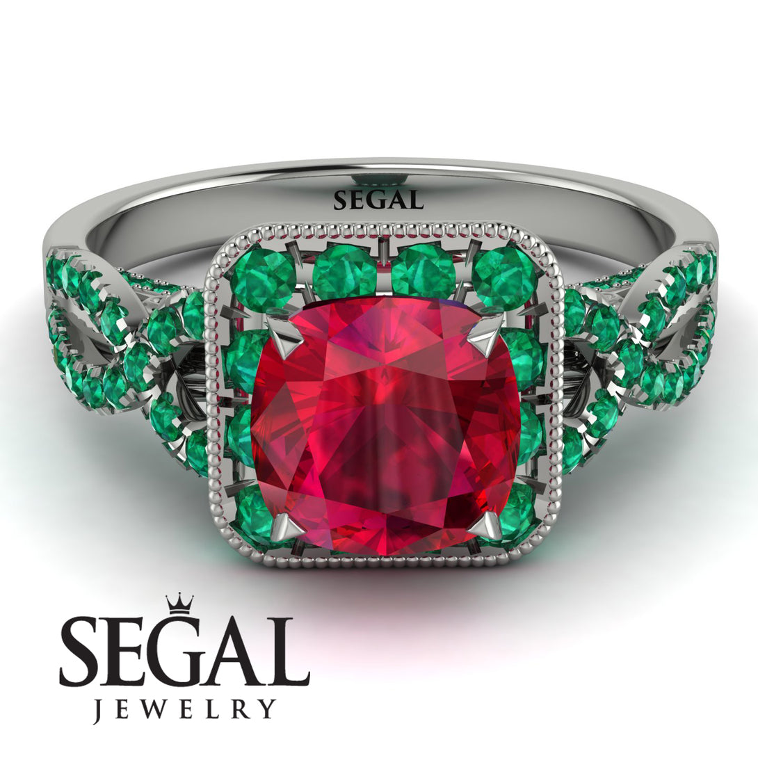 Cushion Cut Ruby Milgrain Engagement Ring - Adelyn No. 27