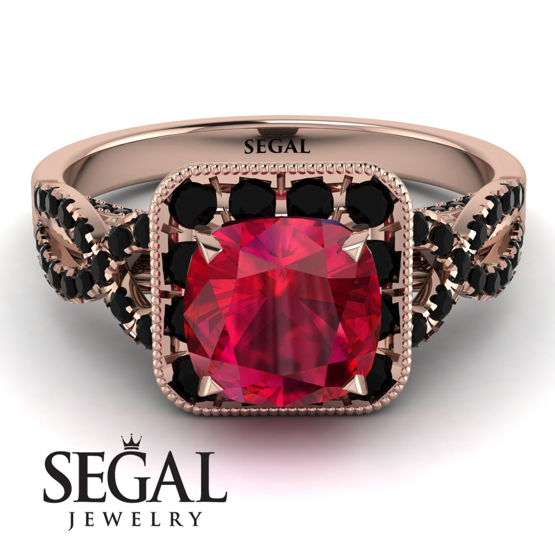 Cushion Cut Ruby Milgrain Engagement Ring - Adelyn No. 41