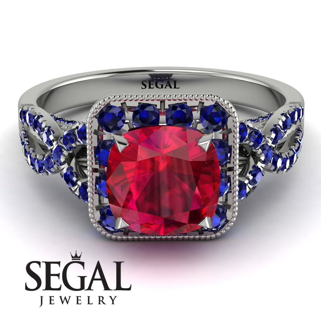 Cushion Cut Ruby Milgrain Engagement Ring - Adelyn No. 72