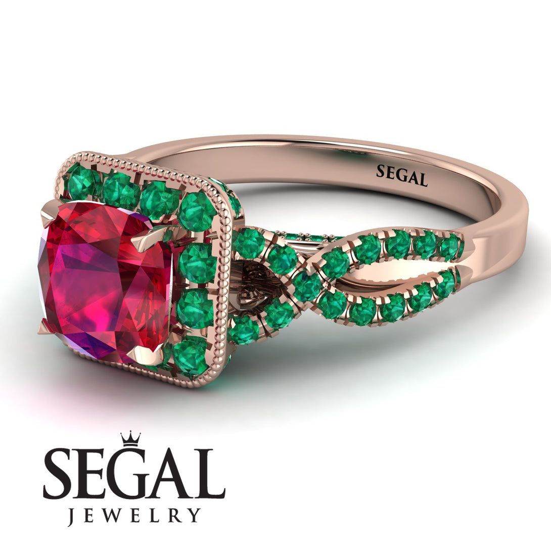 Cushion Cut Ruby Milgrain Engagement Ring - Adelyn No. 26