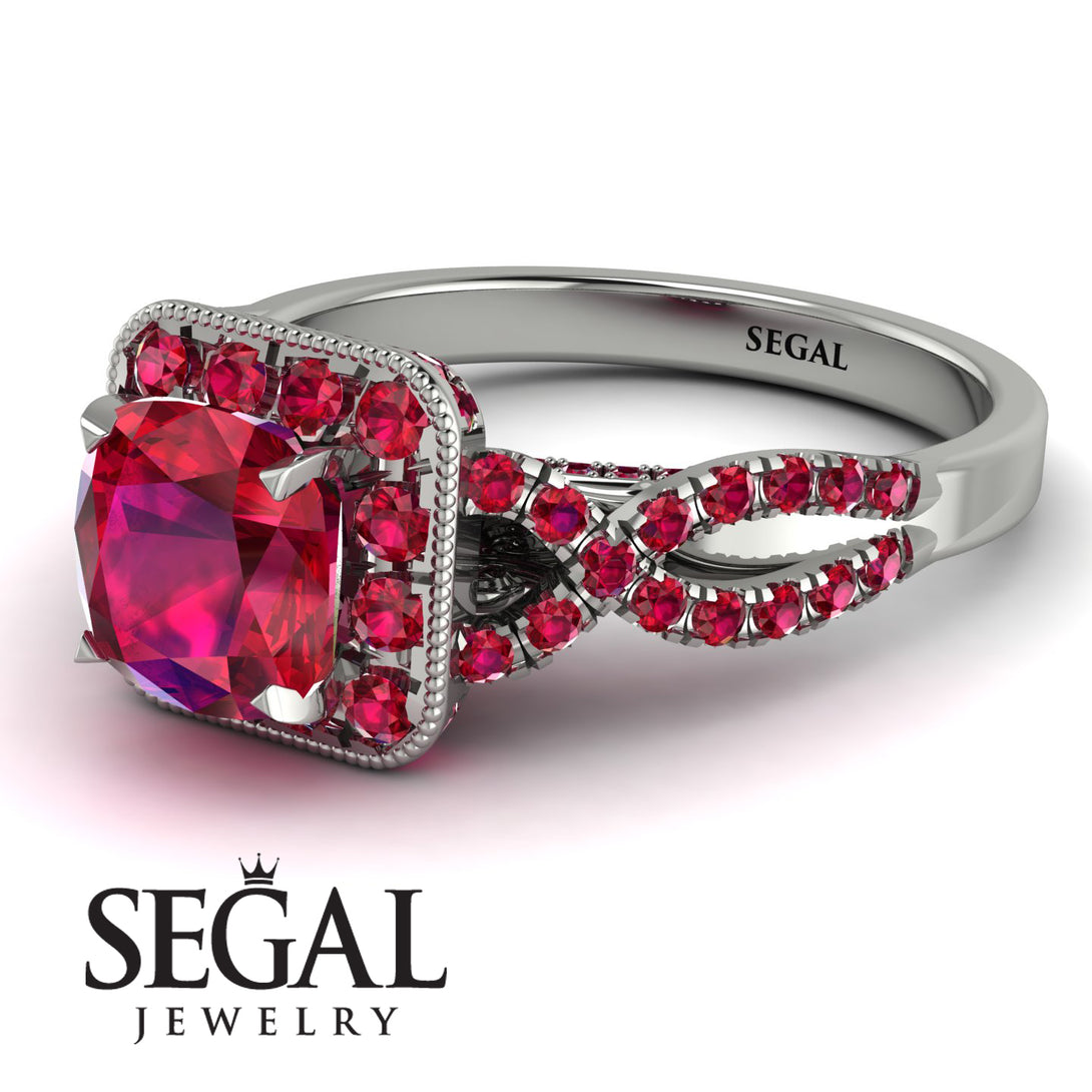 Cushion Cut Ruby Milgrain Engagement Ring - Adelyn No. 57