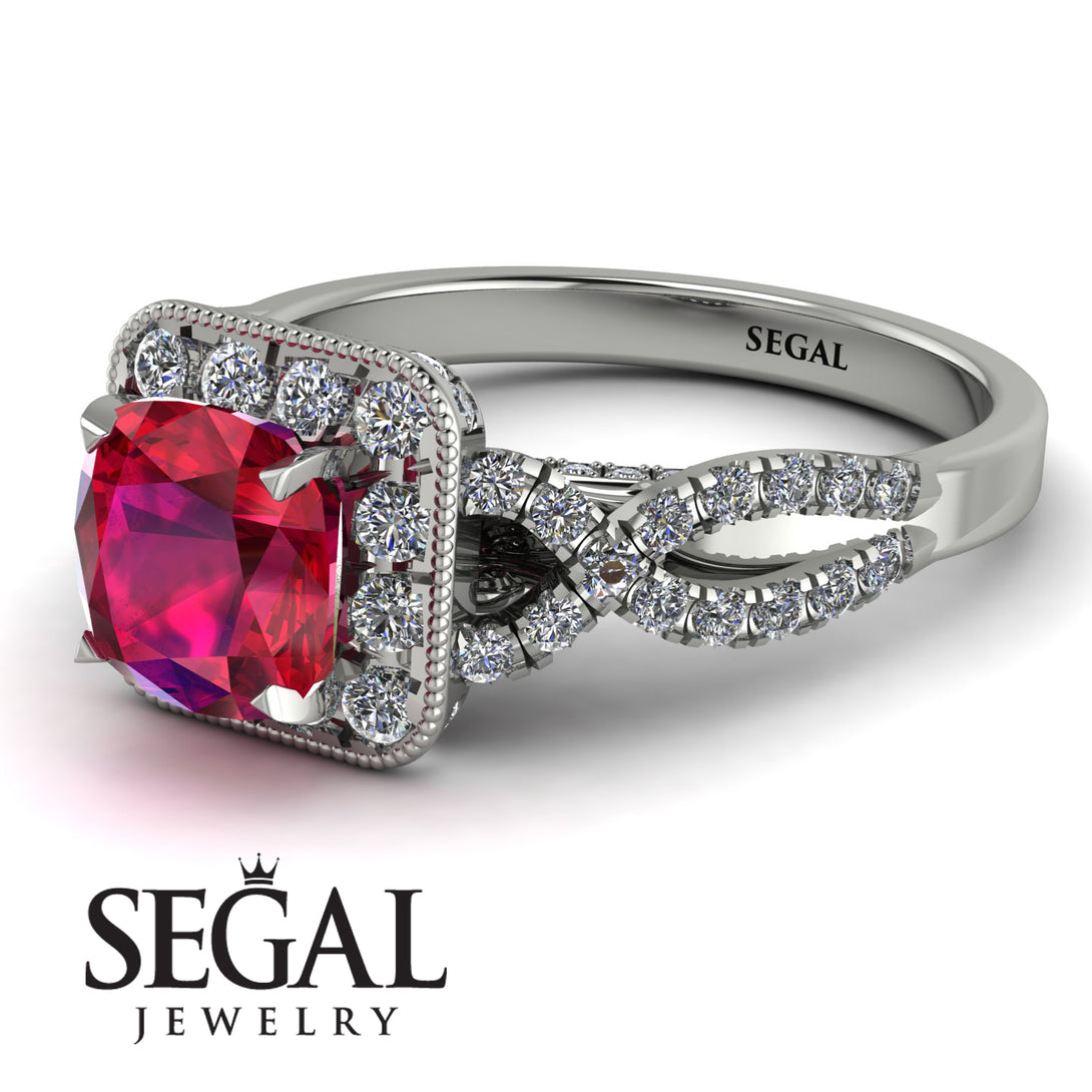 Cushion Cut Ruby Milgrain Engagement Ring - Adelyn No. 12